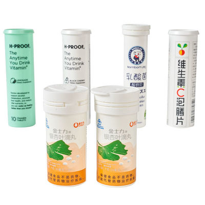 Effervescent Tablet Pills Packaging Container with Twist Lock PP Collar and Base Material